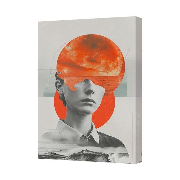 Benjamin Tate Design Contemporary Abstract Portrait Canvas Art Print With Orange Sun