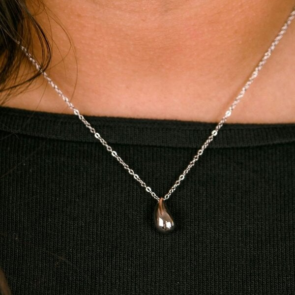 The Colourful Aura 925 Silver Small TearDrop Waterdrop Simple Slim Elegant Droplet Pendant Necklace - Silver - Silver