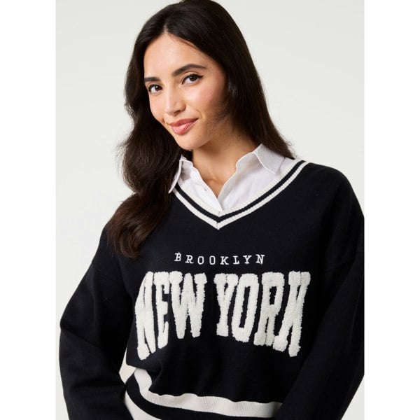 Pink Vanilla V Neck Varsity Sweatshirt