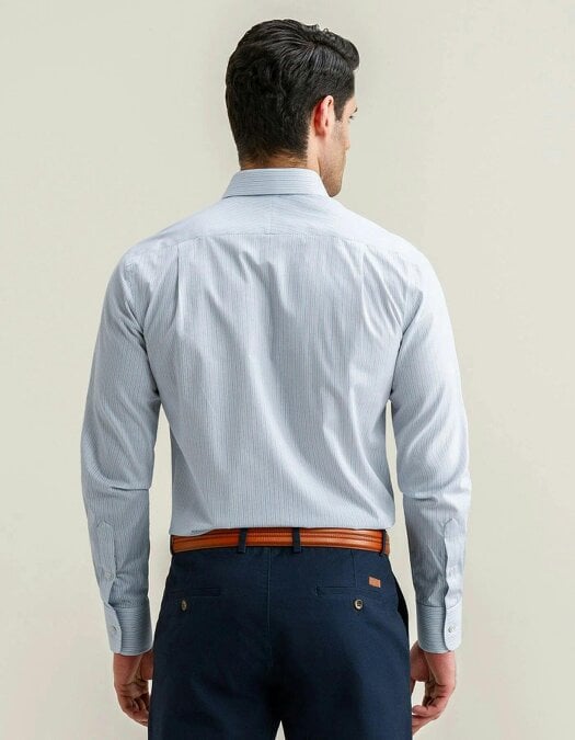 Men's Striped Cotton Dress Shirt – Blue and Mustard
