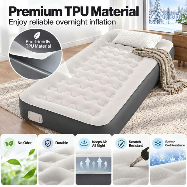 Lavio Inflatable Mattress TPU Airbed Rechargeable Pump Single Camp Bed Grey