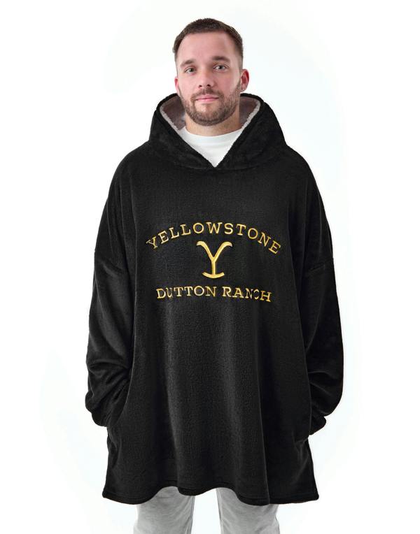 Yellowstone Mens Black Dutton Ranch Logo Blanket Hoodie (One Size)