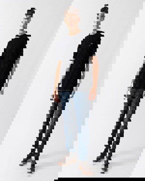 BOSS Green Taddy Mens Cotton Piqué T-Shirt with Oxford-Jacquard Back Collar - Charcoal 015