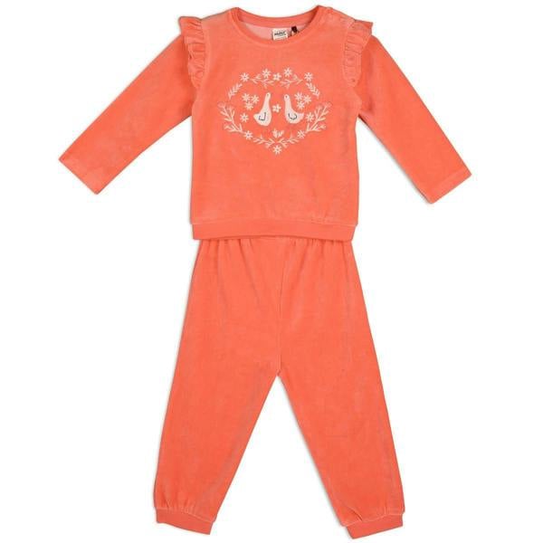 Baby Girls Floral Embroidered 2pc Set, Peach - Minicuddles