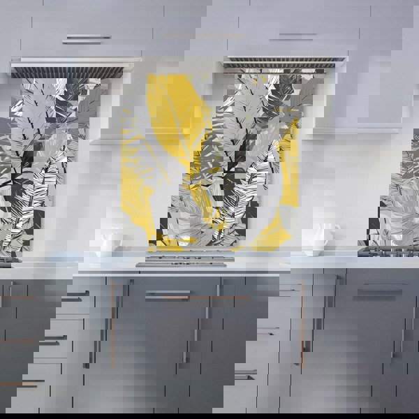 Warren Reed - Designer Grey Yellow Floral Leaves Kitchen Splashback
