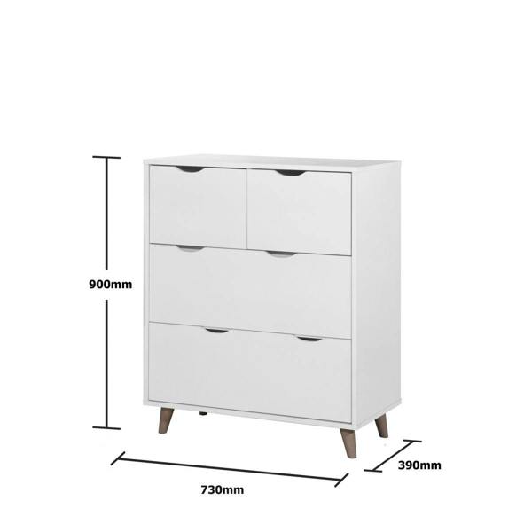 Timber Art Design Pulford Scandi Chest 4 Drawers White Bedroom Living Room Storage  Furniture