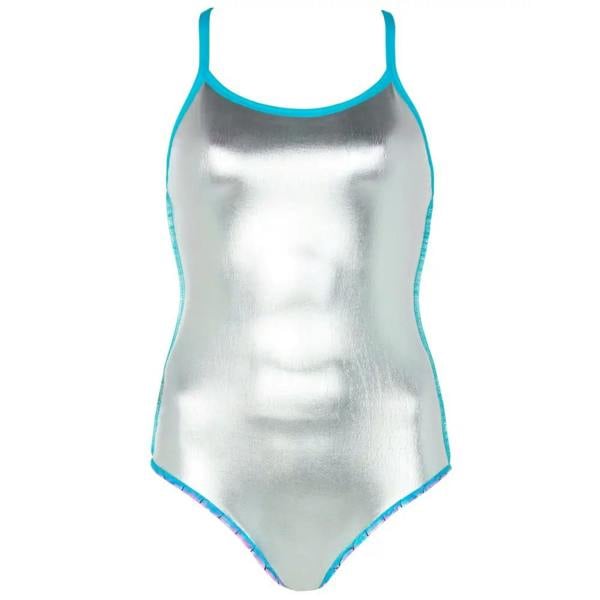 Silver Zoggs Sirene Sparkle Thermal Ecofeel swimsuit in aqua pink
