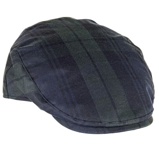 Heather Hats & Accessories Water Resistant Waxed Cotton Flat Cap, Checked Cotton Lining, Outdoor Wear, Blackwatch Navy