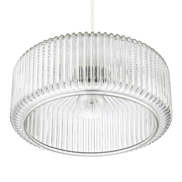 Modern Low Profile Drum Shaped Pendant Shade with Vertical Ribbing Image 5