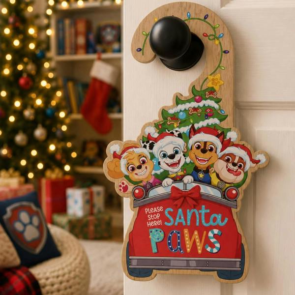 Widdop & Co Paw Patrol Santa Paws Please Stop Here Wooden Door Hanger