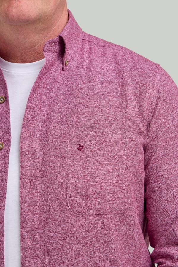 Wine Brushed Cotton Button-Down Collar Casual Shirt