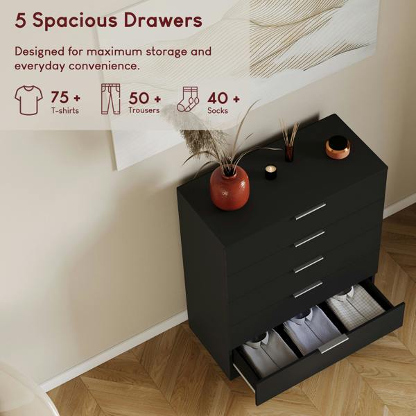 Vida Designs Trega 5 Drawer Chest, Black