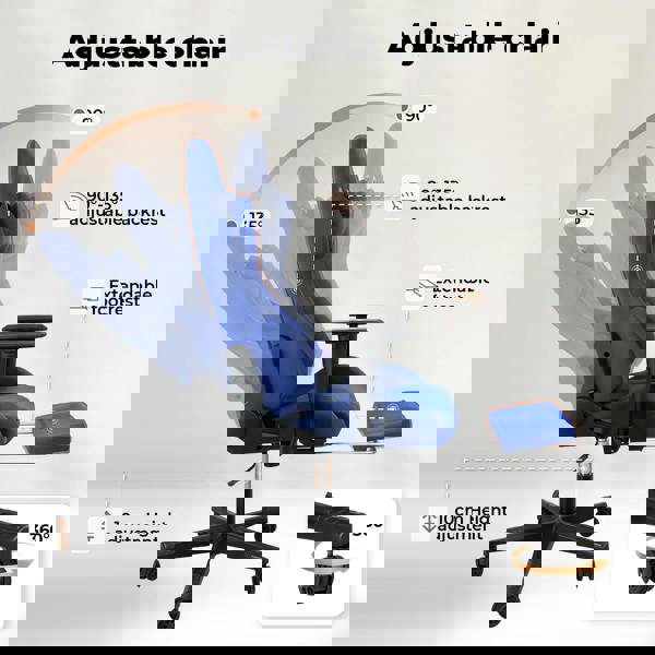 Levede Office Desk Chair Gaming Recliner Adjustable Height with Footrest Blue