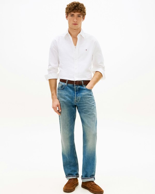 Tommy Hilfiger Solid Heritage Mens Long Sleeve Oxford Shirt - Optic White