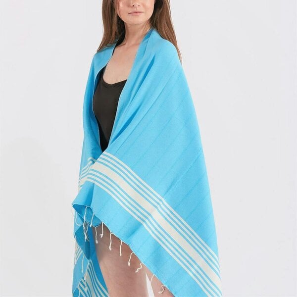 Cotton and Olive Indigo Cotton Hammam Towel, Hand-Loomed | Turquoise | SECONDS