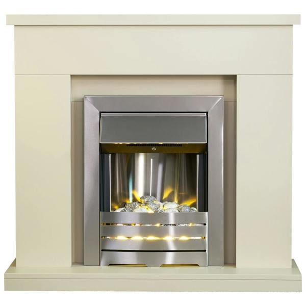 Adam Lomond Fireplace in Stone Effect with Helios Electric Fire in Brushed Steel, 39 Inch