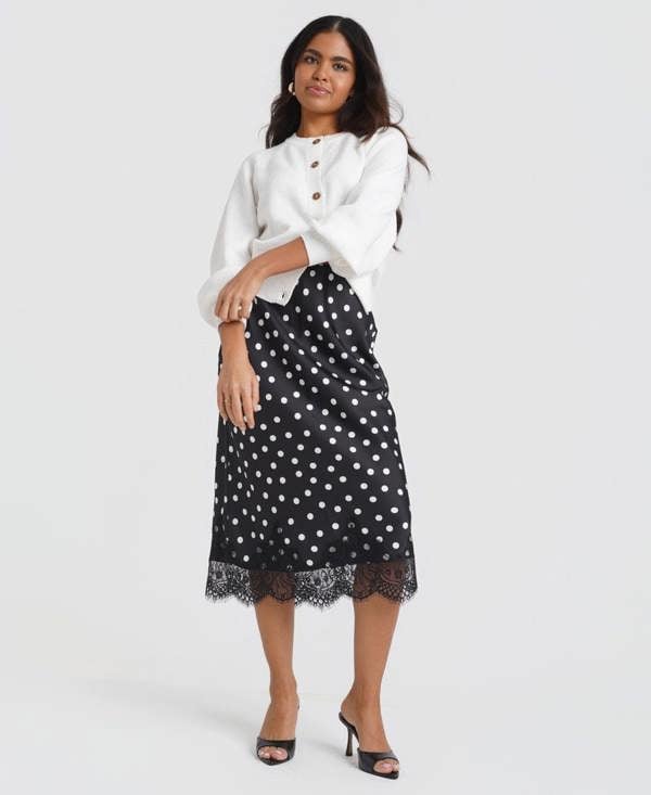 Needs No Label Black & White Polka Dot Lace Mix Skirt