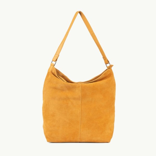 Assots London 'TINA' Mustard Suede Real Leather Unlined Slouchy Shopper Tote Bag