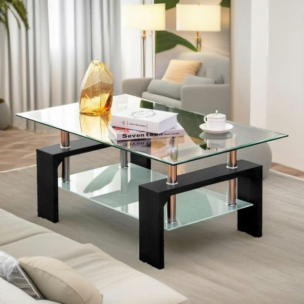 Rafaelo Mobilia 2 Tier Glass Coffee Table Black