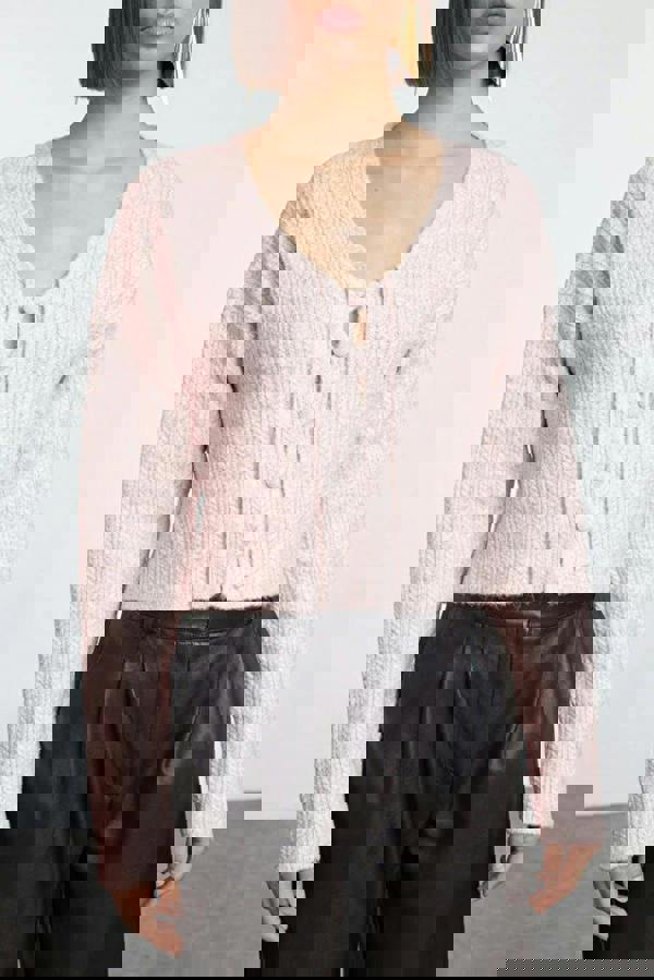 WOVCOR Crop Soft Textured Knit Cardigan with Button Detail