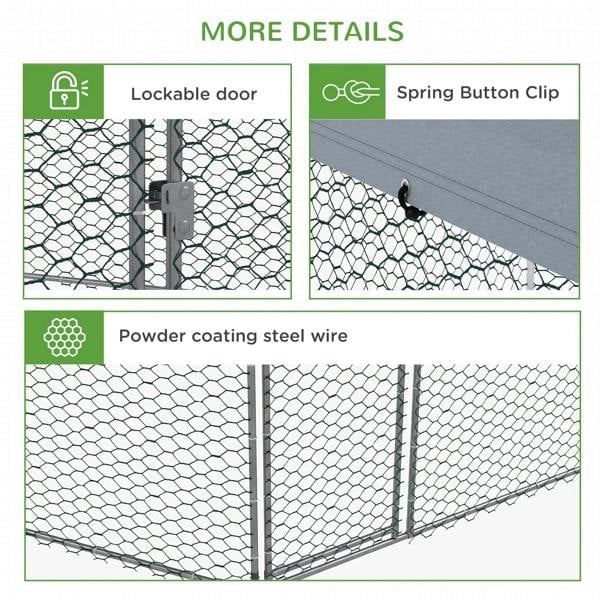 Chicken run door hardware close-up: lockable latch and spring button clip