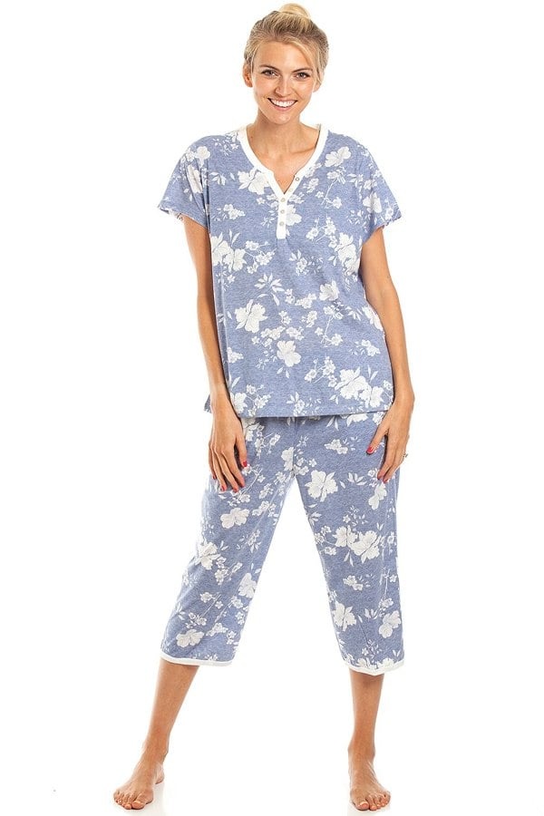 Camille Blue Lightweight Floral Capri Pyjama Set