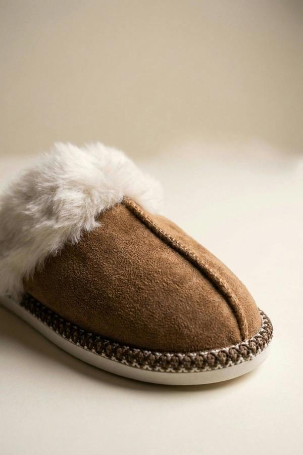 Constance Faux Suede Faux Fur Mule - Khaki