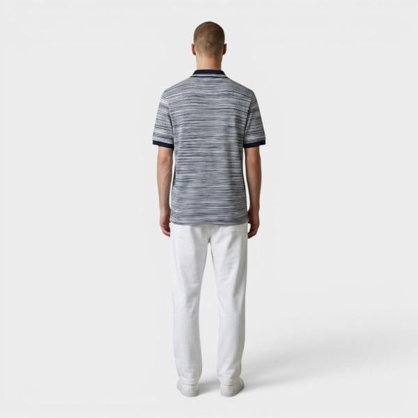 Missoni Striped Contrast Collar Polo Shirt Space Dyed Navy White