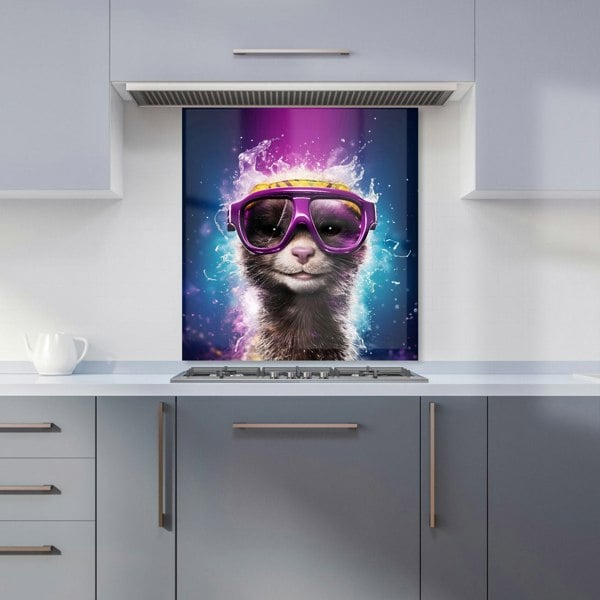 Warren Reed - Designer Splashart Ferret With Glasses Purple Kitchen Splashback