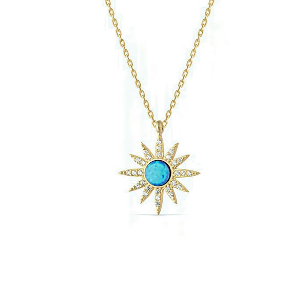 Spero London Blue Opal Sun Sterling Silver Necklace