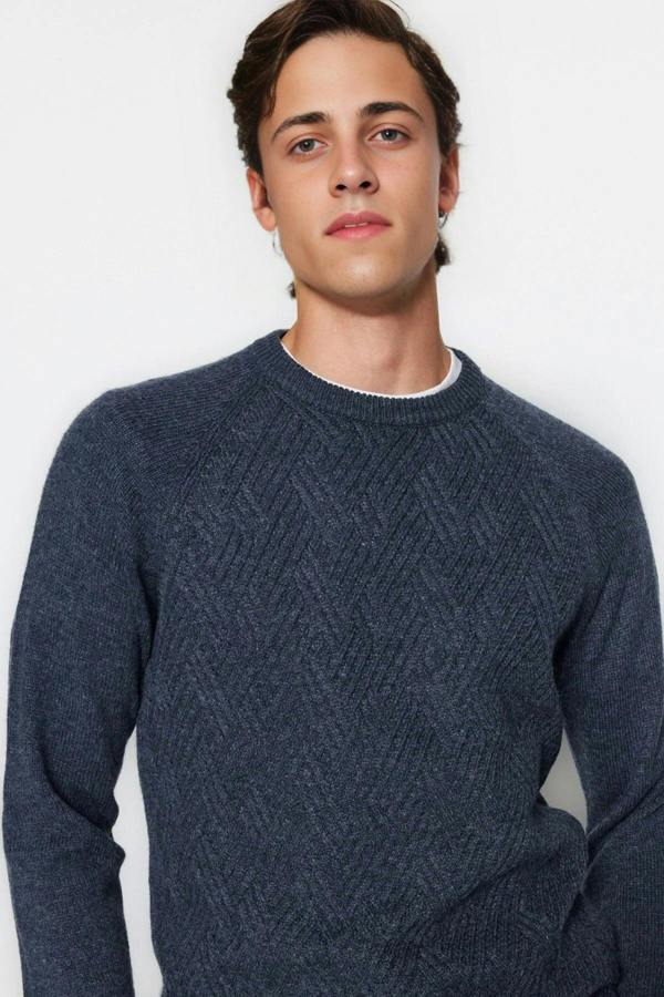 WOVCOR Crew Neck Raglan Sleeve Textured Knit Men's Sweater