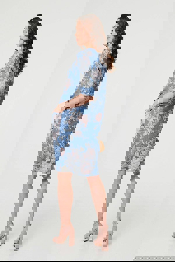 Blue | Floral 3/4 Sleeve Relaxed Short Dress
