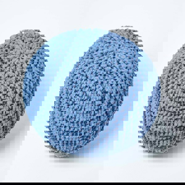 HOMESCAPES Round Cotton Knitted Pouffe Footstool Bean Filled Hand Knitted