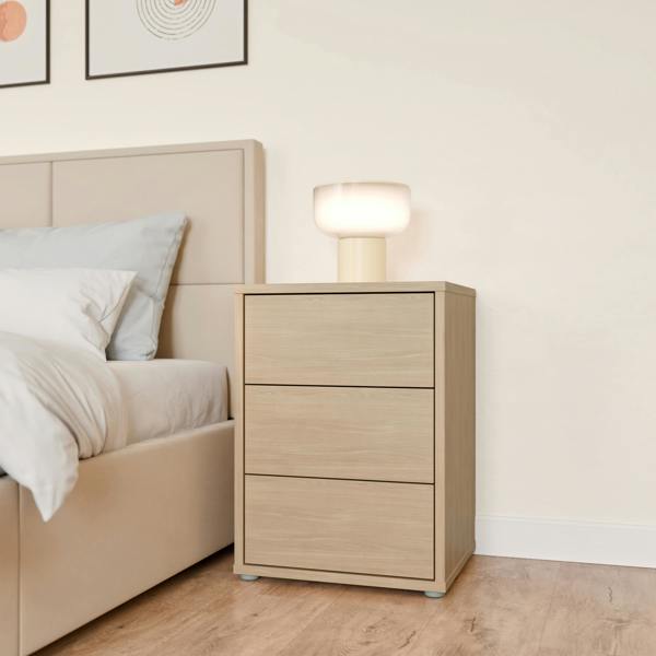 Furniture To Go Alice Springs Bedside Cabinet with 3 Drawers Push-to-Open in Elegancia Oak