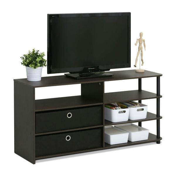 WALPLUS JAYA Simple Design TV Stand for up to | TV Stand Unit for Entertainment Storage and Living Room Setup | 50 Inch with Bins, Walnut, 15078WNBK