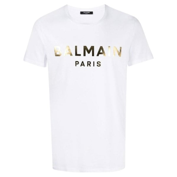 BALMAIN AH1EF000BB29 Balmain Paris Gold Foil Logo White T-Shirt GAD WHITE GOLD T-SHIRT MALE S