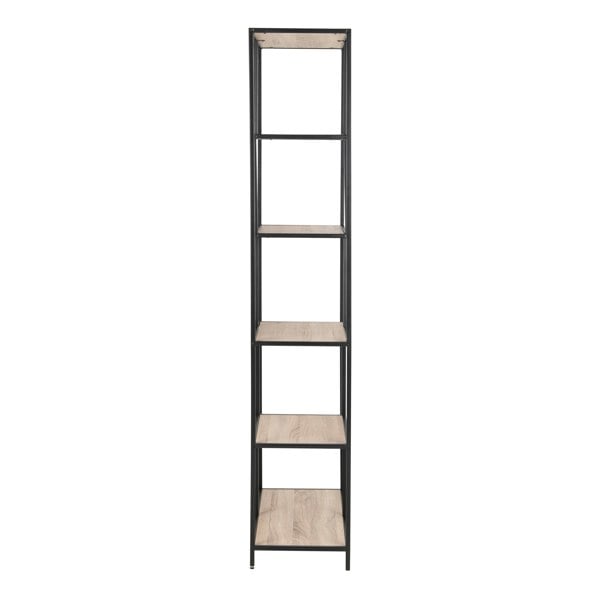 Furniture To Go Seaford Tall Black Metal Bookcase with 5 Sonoma Oak Shelves