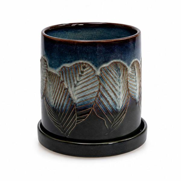 Scandi Home Iridescent Leaf Reactive Glaze Ceramic Planter, 12cm