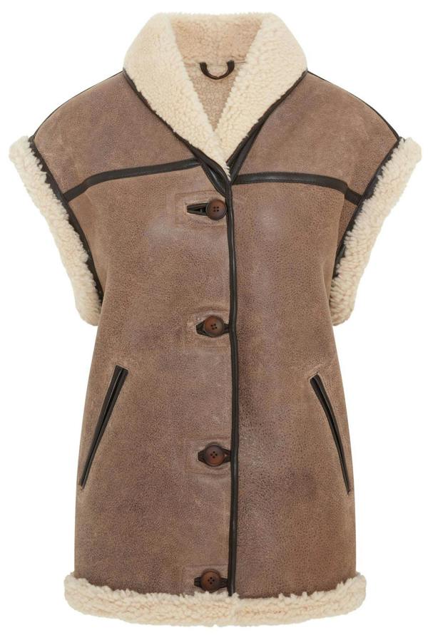 Infinity Leather Womens Brown Aviator Shearling Leather Gilet - Chevak