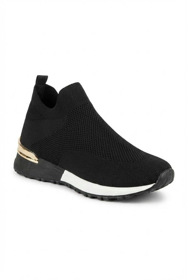 Jessi Slip On Sock Wedge Trainers - Black/white_wb