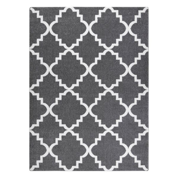 RugsX Sketch Rectangular Rug - Grey & White Moroccan Style Quatrefoil