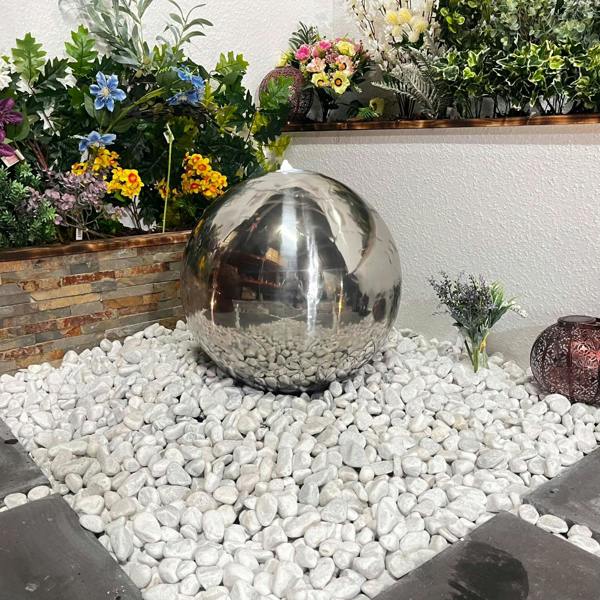 Tranquillity Water Features 40cm Stainless Steel Sphere Modern Metal Water Feature