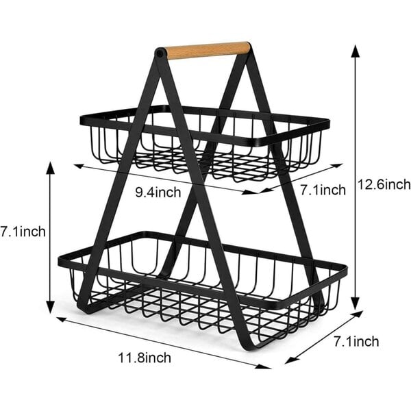 Dyzi 2 Tier Metal Fruit Vegetable Basket Detachable Storage Rack Black
