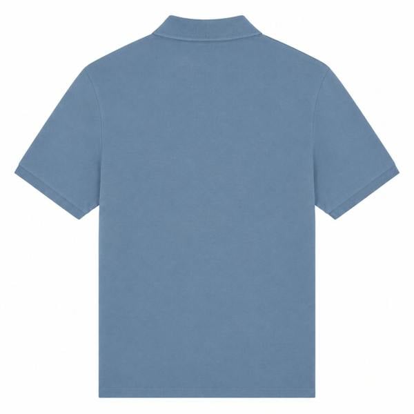 Back view of a plain power blue Lyle & Scott short-sleeve polo shirt with a ribbed collar and cuffs.