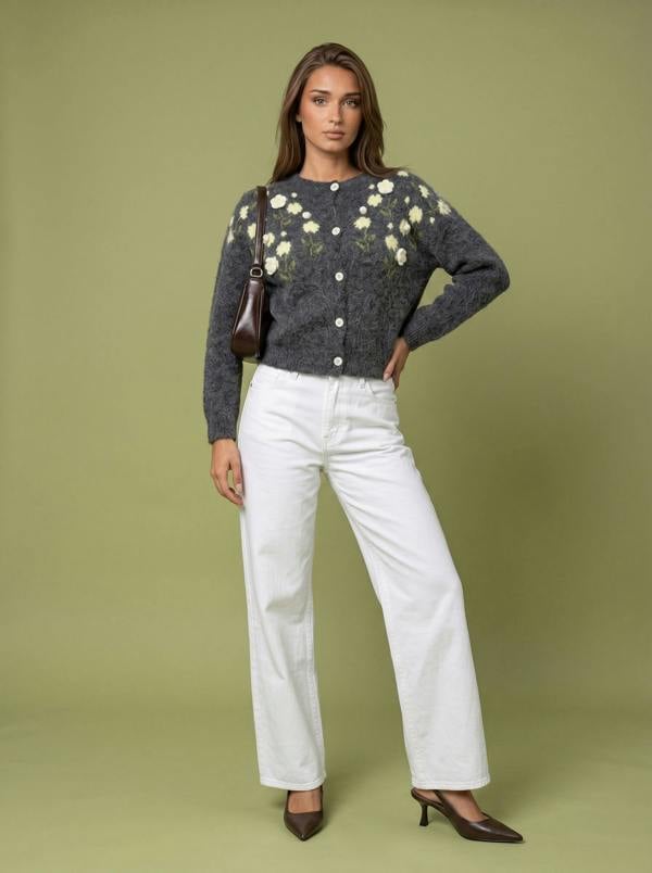 Urban Bliss Wool Blend Flower Cardigan
