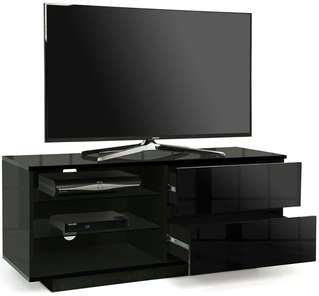 Centurion Supports Gallus Gloss Black with 2-Black Drawers and 3-Shelf 32"-55" LED/LCD/Plasma Cabinet TV Stand