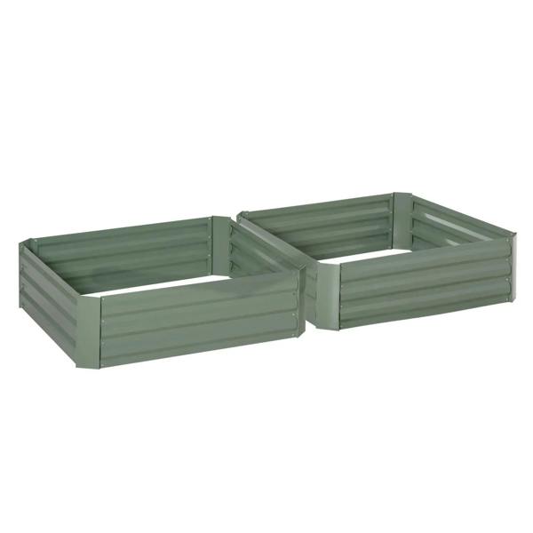 Green raised garden bed planter box set of 2 with slatted sides and open top