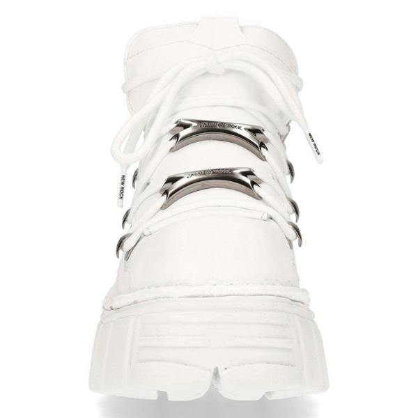 New Rock White Leather Gothic Ankle Boots¬-106N-S8