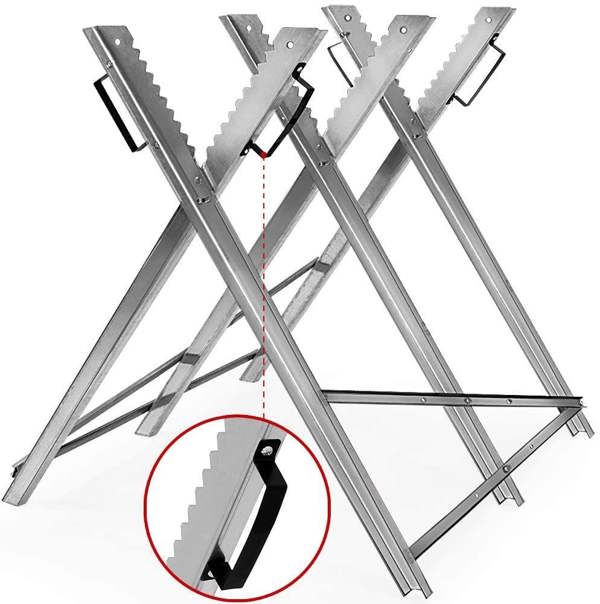 Gr8 Garden Folding Saw Horse Log Holder – Heavy Duty Galvanized Metal Sawing Trestle for Chainsaw Cutting