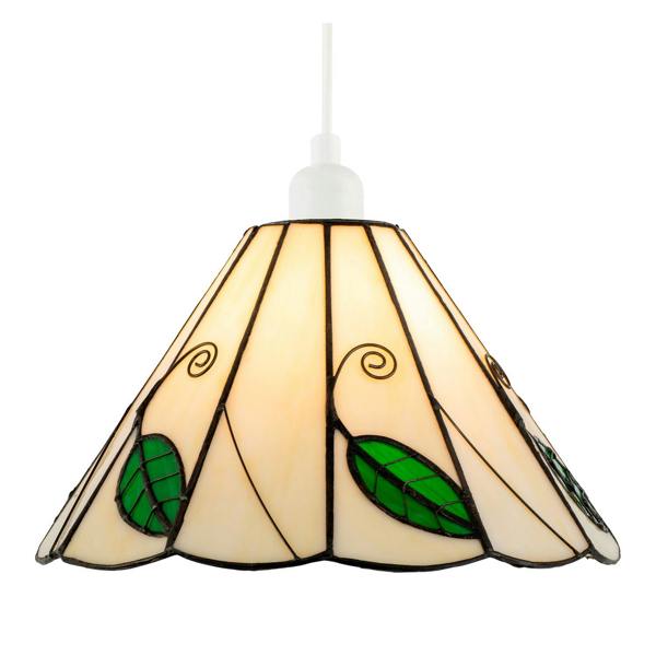 Chic Floral Tiffany Glass Pendant Light Shade with Ornate Green Leaves Image 5